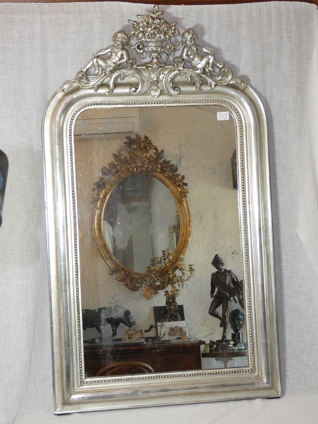 Miroir ancien 19ème siècle époque Louis Philippe doré à la feuille d'argent