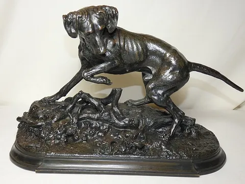 J.MOIGNIEZ bronze Braque à l'arrêt sur un lézard"