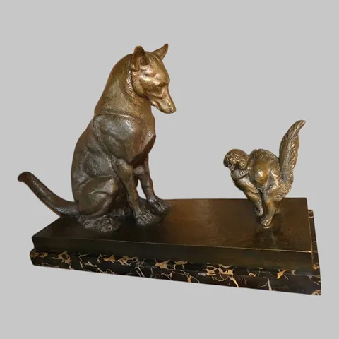 Bronze animalier Art Déco signé FRANCISQUE chien et chat