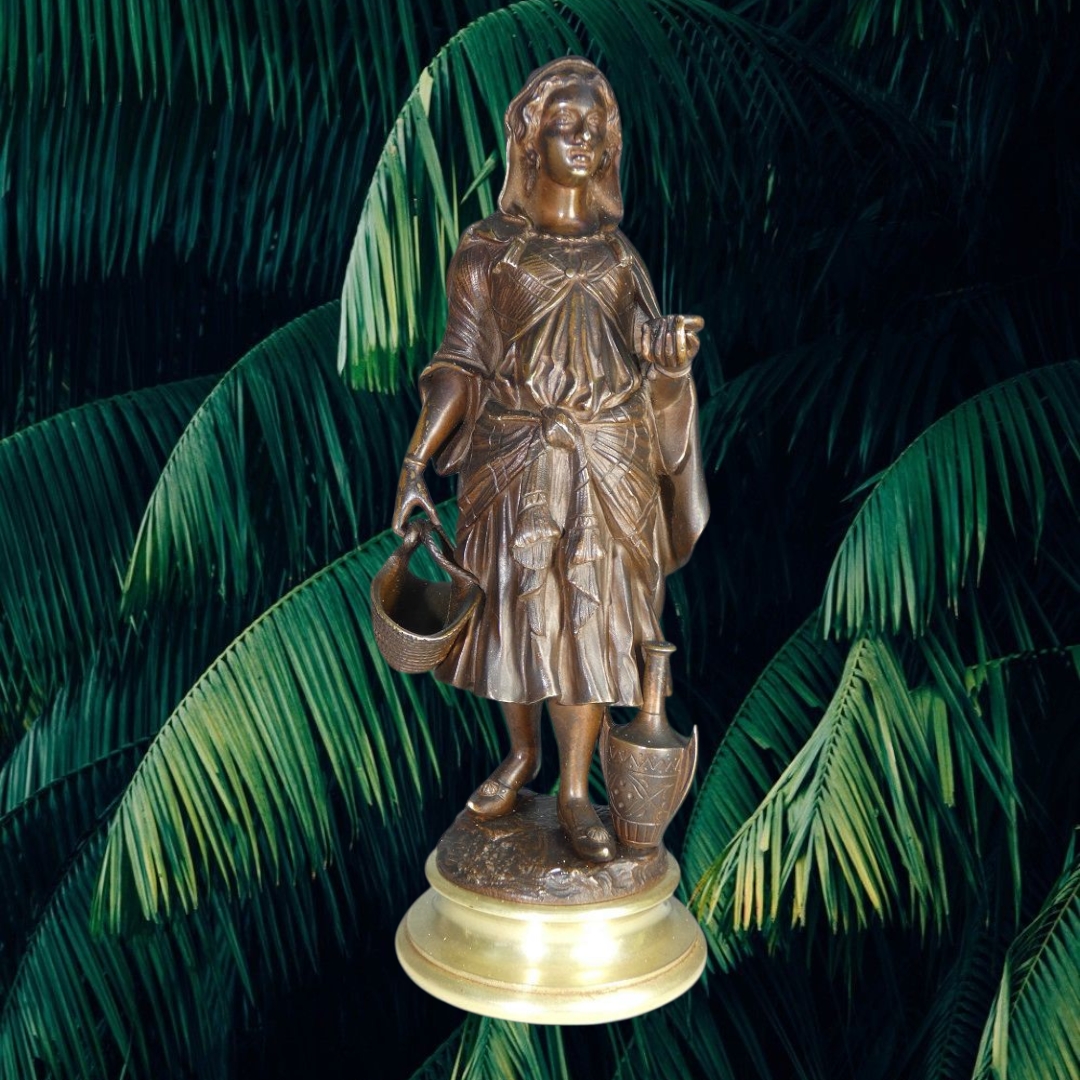 Bronze orientaliste 19ème siècle jeune femme au panier