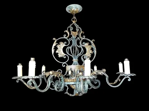 grand lustre et applique fer forgé années 1940-1950