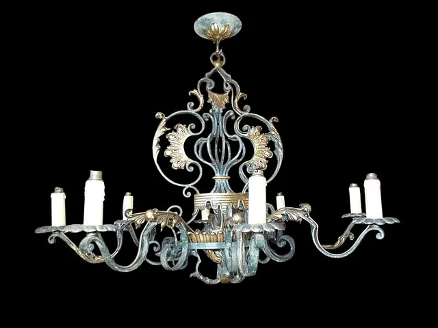 grand lustre et applique fer forgé années 1940-1950
