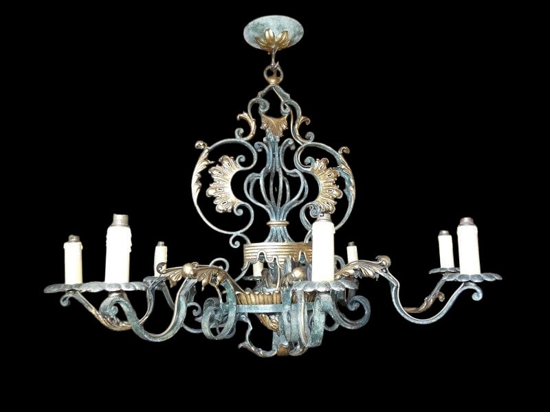grand lustre et applique fer forgé années 1940-1950